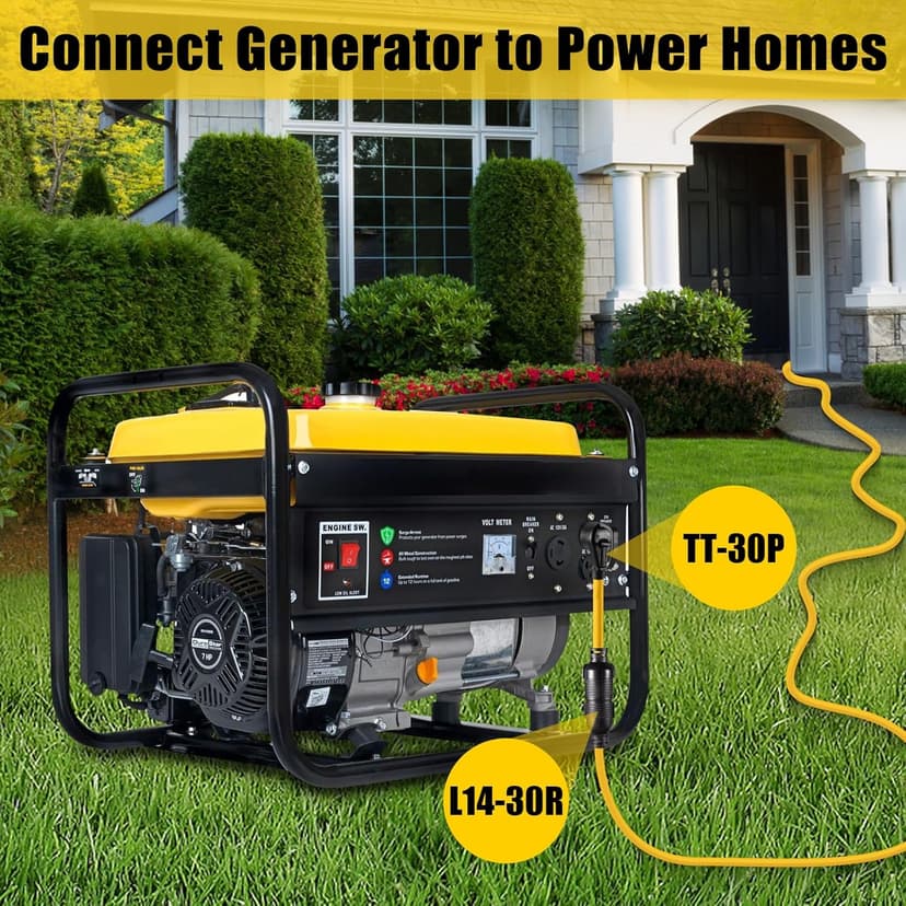 30 AMP Generator Transfer Switch Adapter Cord, Heavy Duty STW 10 Gauge NEMA TT-30P Male to L14-30R Female, 3 Prong to 4 Prong Generator Adapter Plug Twist Lock to House Inlet Box,1.5FT