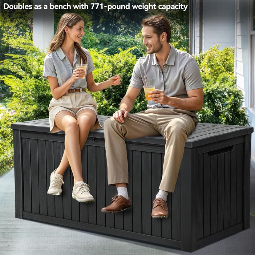 YITAHOME 180 Gallon Large Outdoor Storage XL Deck Box w/Divider for Patio Furniture,Outdoor Cushions, Garden Tools, Sports Equipment and Pool Supplies, Waterproof, Resin, Lockable, Black