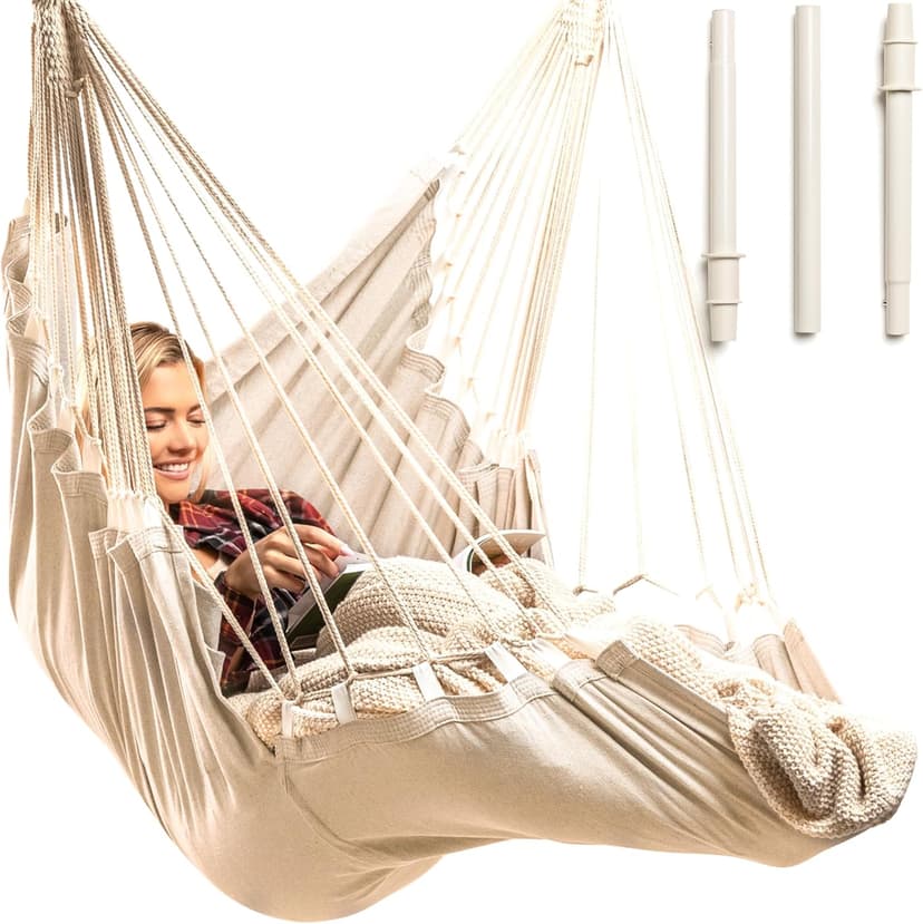 Indoor Hammock Chair Swing - Hanging Hammock Swing Chair - Indoor/Outdoor - Hanging Chairs for Bedroom, Patio, Porch, Swinging Chair Hammock for Adults - Built-In Footrest - Spacious Full Body Support