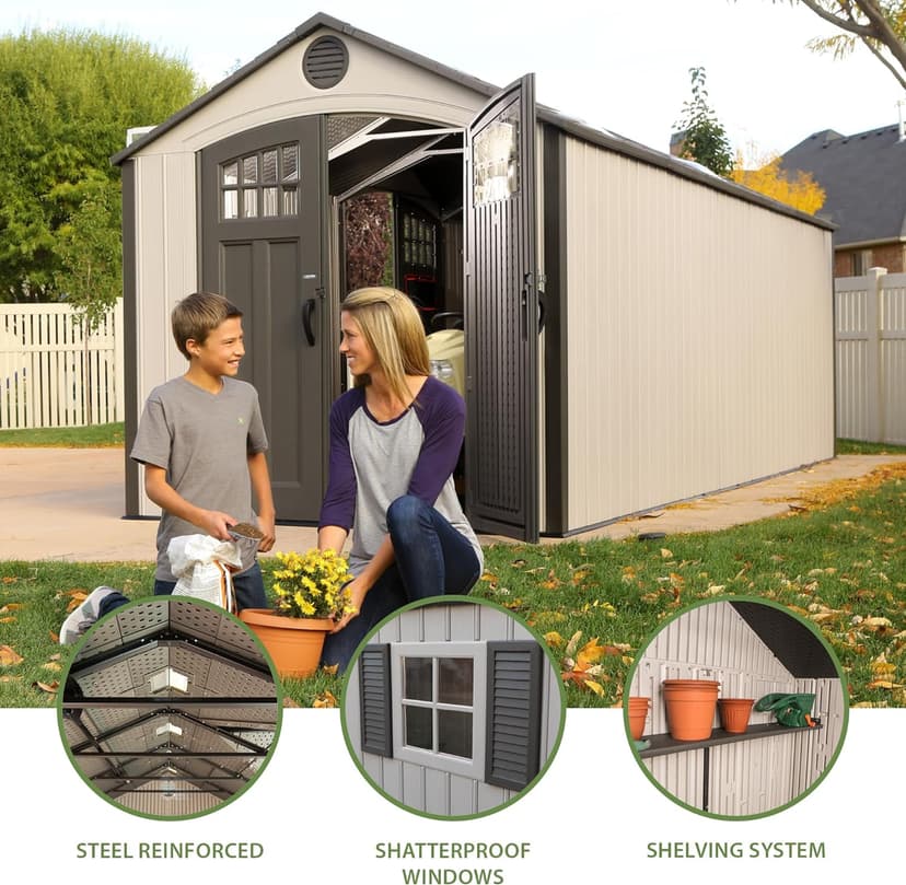 Lifetime 60127 20 x 8 Ft. Outdoor Storage Shed, Desert Sand
