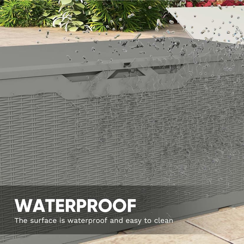Patiowell 100 Gallon Resin Deck Box, Waterproof Large Outdoor Storage Box for Patio Furniture and Garden Tools, Grey