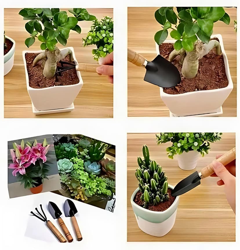 Indoor Garden Tool Set - Minature Steel Gardening Hand Tools Kit with Ergonomic Wooden Handles | Includes Trowel, Transplanter, Cultivator | Perfect Gardening Tool Set for Indoors and Small Projects