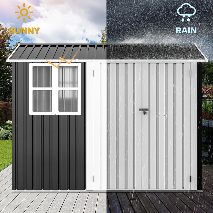 DWVO 8x6ft Metal Outdoor Storage Shed with Window, Lockable Tool Storage Sheds, Oversized Steel Garden Sheds with Sloped Roof for Backyard, Patio, Garage, Lawn, Dark Gray