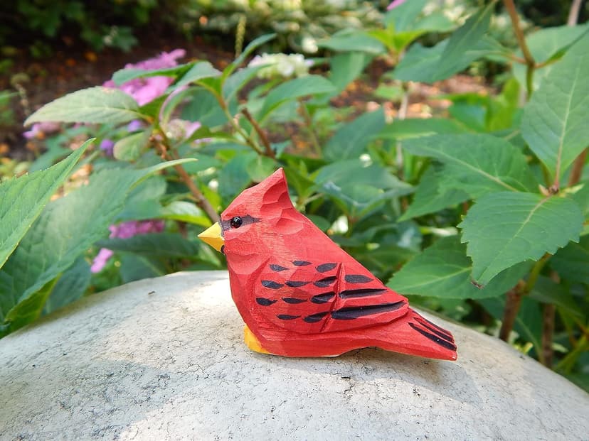 Hand-Carved Cardinal Figurine –Red Wood Bird Figurine Miniature Garden Statue Carving Home Decor Sculpture, Miniature Wildlife Sculpture, Handmade Garden Ornament & Rustic Home Decor Accent
