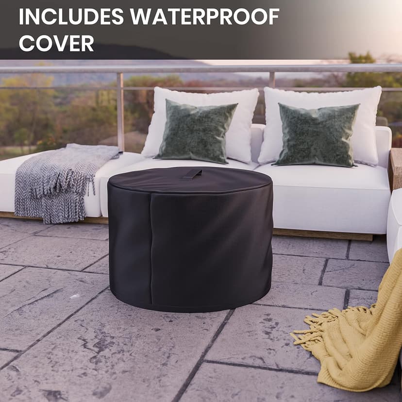Flash Furniture Titus Commercial Grade Wood Burning Smokeless Outdoor Firepit - Black Finish - 27 inches - Portable - Waterproof Cover
