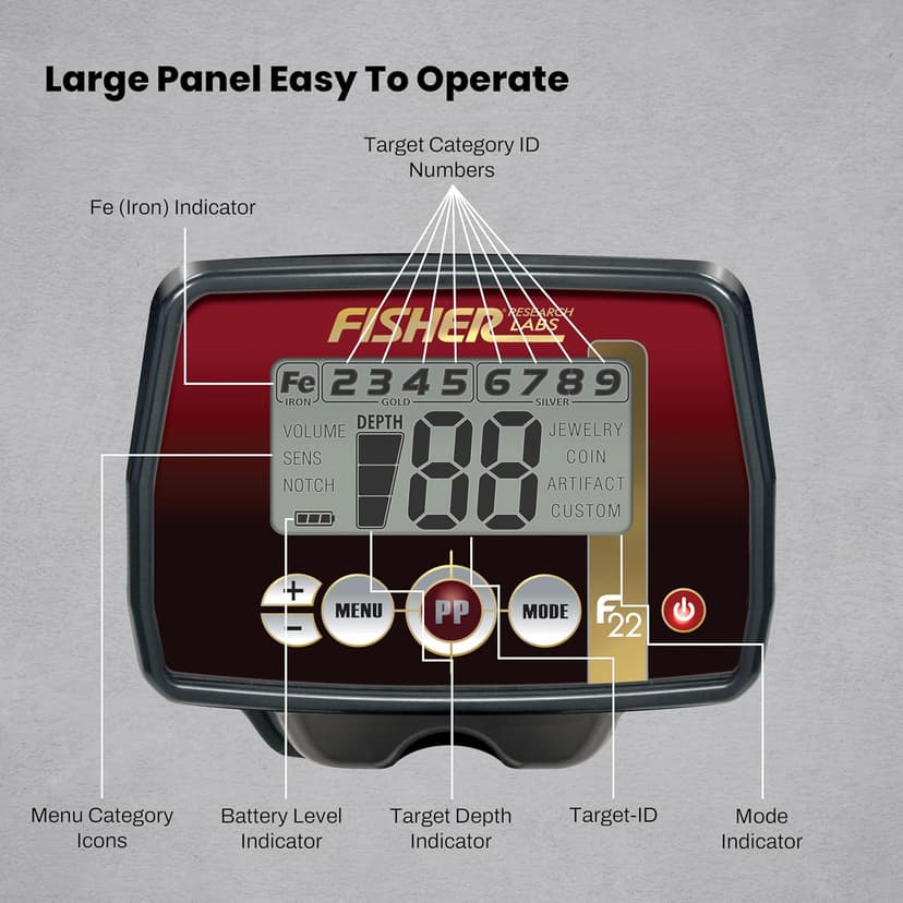 Fisher F22 Weatherproof Metal Detector with 9 Inch Weatherproof Coil, All-Purpose, High-Sensitivity, Deep Seeking Metal Detector, Pinpoint, Easy to Use