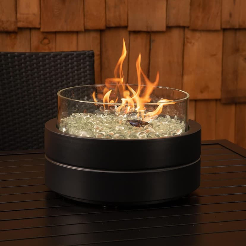 Amazon Basics 14 in 9,000 BTU Round Tabletop Propane Gas Fire Pit, Brown