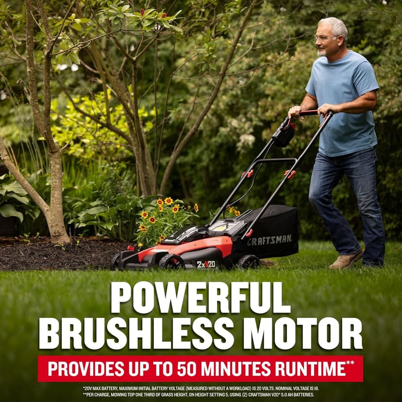 CRAFTSMAN V20 Lawn Mower, Push Mower, Lightweight and Portable, Grass Bag, Battery and Charger Included (CMCMW220P2)