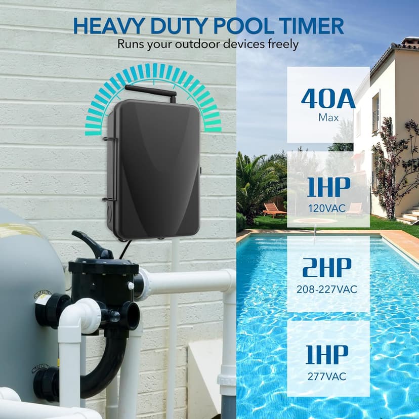BN-LINK Pool Timer, Outdoor WiFi Timer Switch for Water Heater, Pool Pump, Metal Casing, Heavy Duty 40A 120-277 VAC 2HP