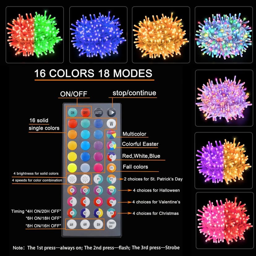 Obrecis Color Changing String Lights, 200 LED 34 Colors Colorful Christmas Lights Multicolor Plug in Waterproof Twinkle Lights Connectable for Indoor Outdoor Room Party Valentine's Wedding Decor 66 ft