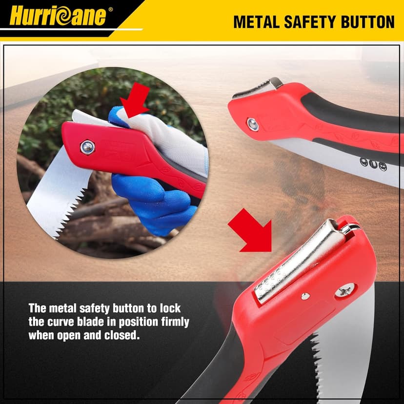 HURRICANE Folding Hand Saw, 10 Inch Pruning Saw, Hand Saw for Wood Cutting, Camping Tree Saw with SK5 Curved Blade, Triple-cut Razor Teeth, Outdoor Portable Saw for Tree Trimming, Gardening, Hiking