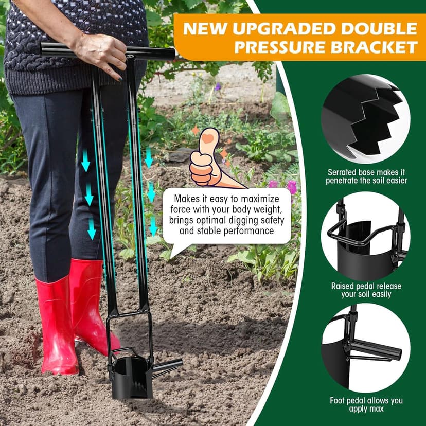 Bulb Planter Tool Long Handle,5-in-1 Lawn and Garden Tool,Gardening Bulb Transplanter,Stand Up Handled Bulb Planter,Grass Plugger,Sod Remover Lawn Plugger Digging Holes to Plant Tulips,Iris,Daffodil
