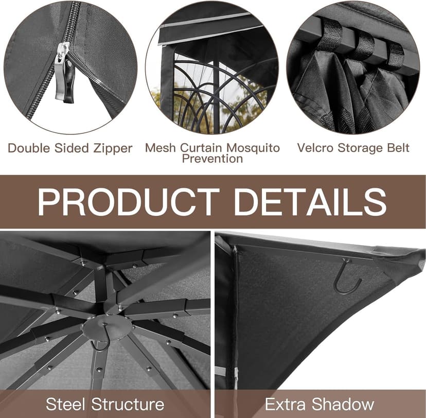 ECOTOUGE Outdoor Gazebo 10x10 for Patios, Double Waterproof Soft-top Canopy, Garden Tent with Netting for Party, Backyard, Grey