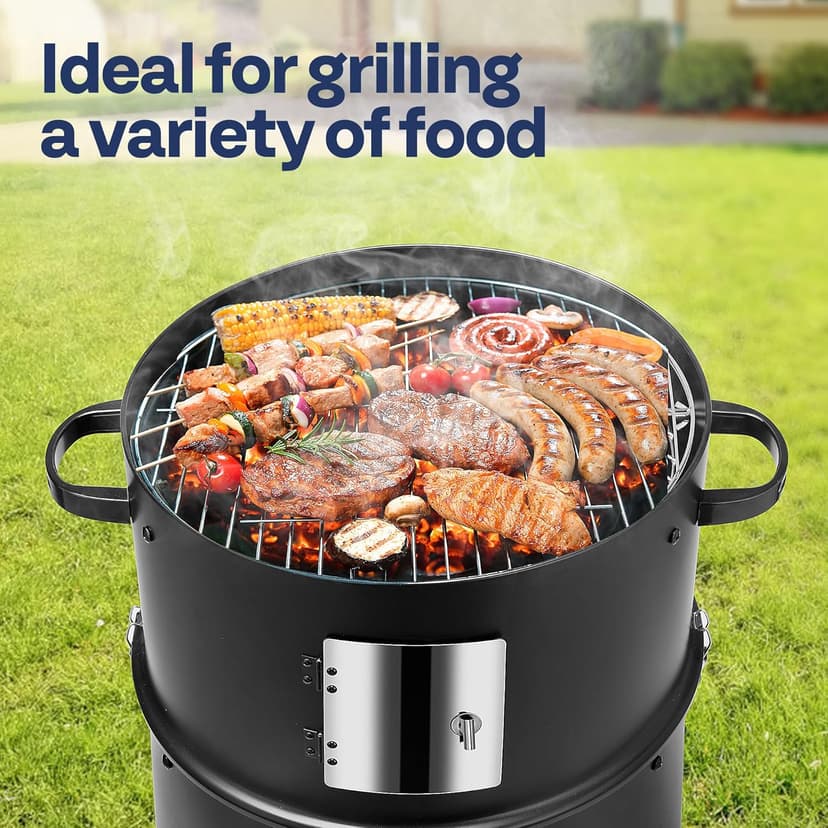 VIVOHOME 3-in-1 Vertical Charcoal Smoker, BBQ Smoker Grill with Built-in Thermometer, Air Vent, and 2 Access Doors, Idea for Parties, Backyard, Barbecues