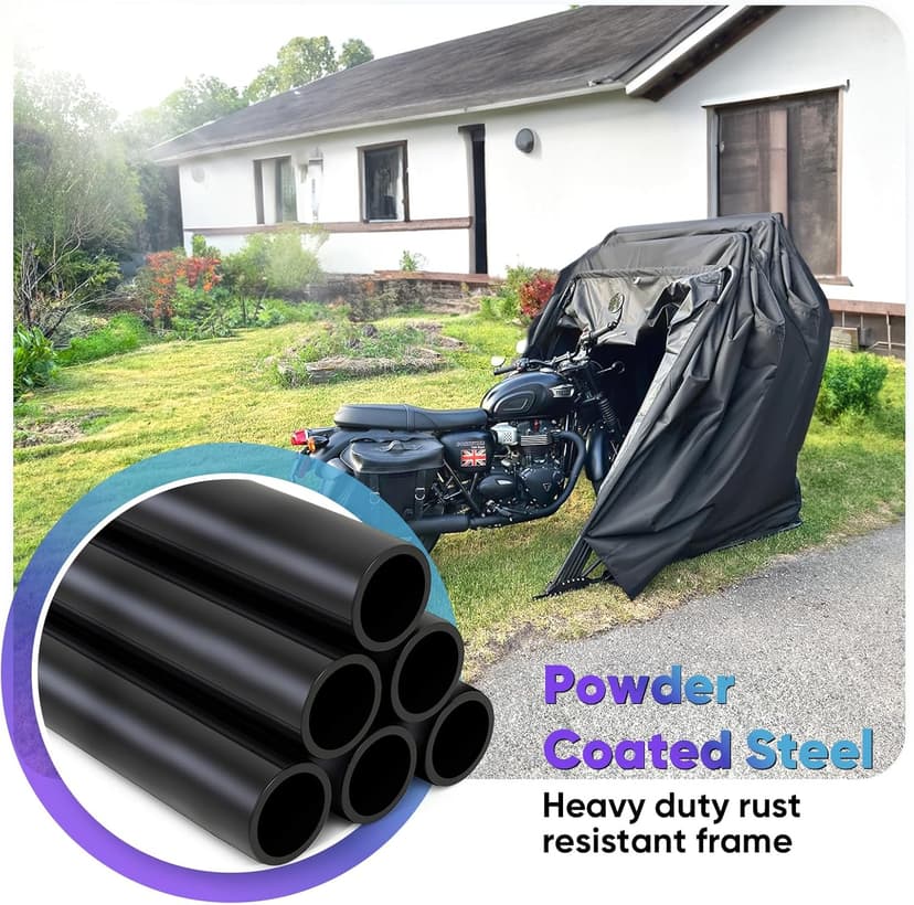 Quictent 136"x 54" Motorcycle Storage Shelter with Code Lock & Carry Bag Heavy Duty Vehicle Shed Cover Garage Tent with 2 Roll-Up Side Windows - Black