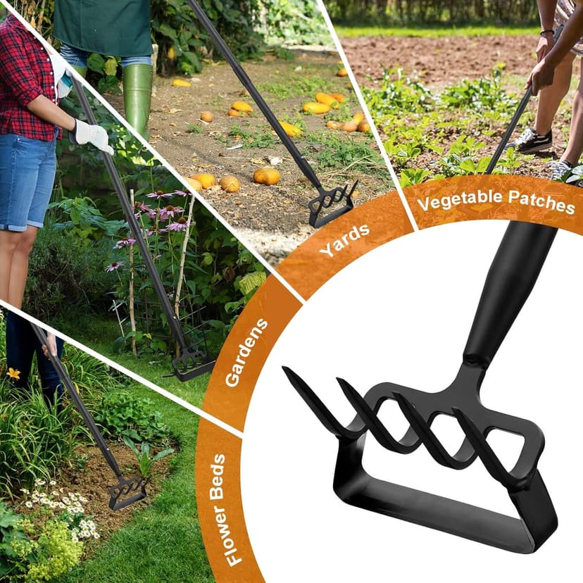 Garden Hoe Tool - Heavy Duty 2 in 1 Hula Scuffle Hoes with Cultivator Tiller for Weeding Grass,Loosening Soil,Sharp Blade,36-60” Long Handle,Push Pull Action Hoe with Scraper Rake for Gardening