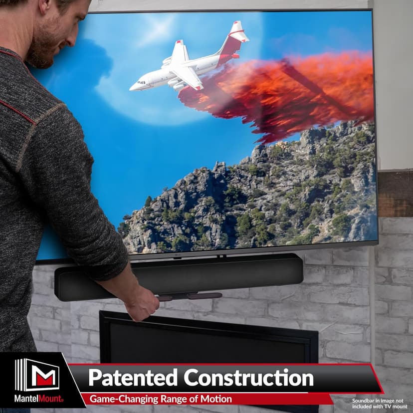 MantelMount MM700 Premier Fireplace TV Mount Pull Down Bracket for 50"-90" & 25-115 lb Televisions Above Mantel with Sound Bar Attachment, Paintable Covers & Safety Pull Down Handles