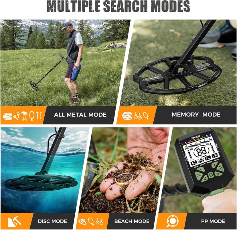 Metal Detector for Adults,12" IP68 Waterproof Search Coil with High Accuracy System,Advanced DSP Chip Technology,5 Modes with LCD Backlit Display for Beach Hunting&Jewelry Finding