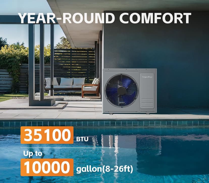 35100 BTU Above Ground Pool Heater 10000 Gallon Swimming Pool Heater Pump Heating or Cooling Electric Pool Heater For Inground Pool WiFi Control Schedule 220V 60HZ