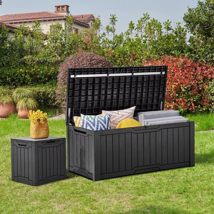 YITAHOME 120 Gallon Outdoor Storage Deck Box, Large Resin Patio Storage for Outdoor Pillows, Garden Tools and Pool-Supplies, Waterproof, Lockable (Black)