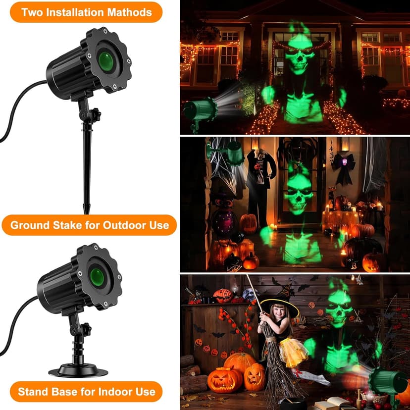 Halloween Projector Lights Outdoor Indoor - 3D Dynamic Green Skull Ghost Projector Decorations Lights, Waterproof Halloween Light for Window, Ground, Roof, Wall,Cemetery, Halloween Decor