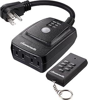 DEWENWILS Light Sensor Timer Waterproof, Plug in Timer Switch, 100 ft Range Remote Control with 2 Grounded Electrical Outlets for Outdoor String Lights, 15A 1/2HP UL Listed