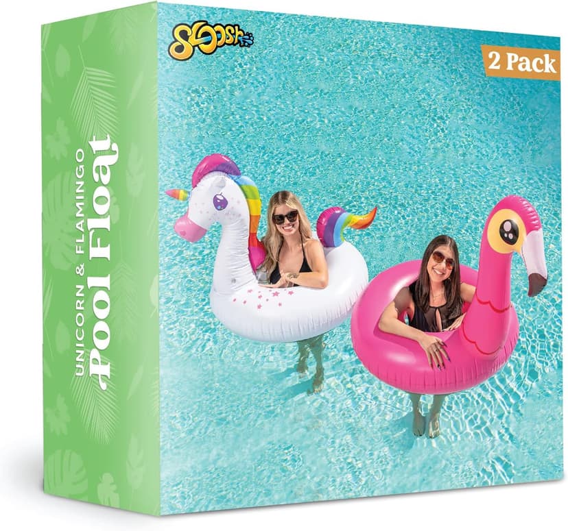 JOYIN 2-Pack Flamingo Unicorn Pool Float - Fun Floaties Inflatable Swimming Pool Tubes Toys Party Decorations, Summer Vacation Lake Beach Floaty Swim Rings Raft Lounger for Adults & Kids