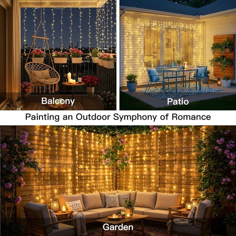 suddus Curtain Lights for Bedroom, 200 Led Hanging String Lights Outdoor, Fairy Curtain Light Indoor for Christmas, Dorm, Wall, Backdrop, Window, Wedding, Party, Brithday Decor, Warm White