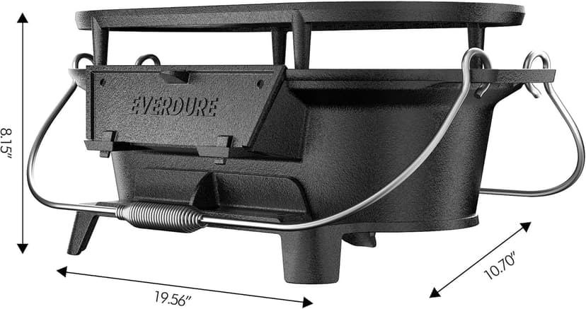 Everdure Oval Cast Iron Grill & Cover – Outdoor, Portable Charcoal Grill and Tabletop Cast Iron Skillet - 100% Cast Iron, Enameled, Durable, Small Charcoal Grill, Camping Stove, Hibachi Grill