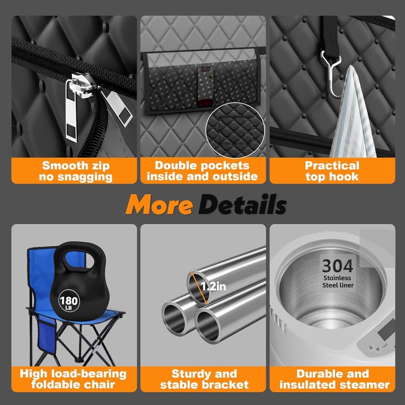 2 Person Portable Steam Sauna for Home, Extra Large Sauna Box, Upgraded 2 Steamer, 2 Foldable Chair & Remote Control