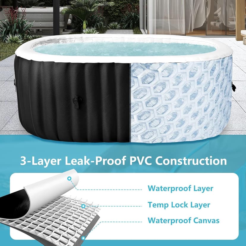 2 Person Inflatable Hot Tub, Oval Portable Hot Tub, Leak-Proof Blow up Hot Tub with 100 Air Jets, PVC Outdoor Spa with Insulated Cover & Heater Pump, 75” L X 47”W X 25”H