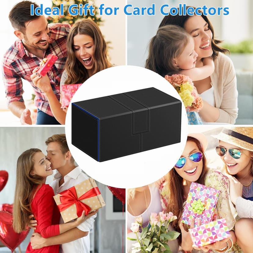 Card Deck Case for Trading Cards, Deck Storage Box for 200 Single Sleeved Cards Large Twin Flip Deck Case with 1 Storage Dice & 2 Trays Fits EDH/YuGiOh/MTG/TCG/CCG (Small-Black&Blue)