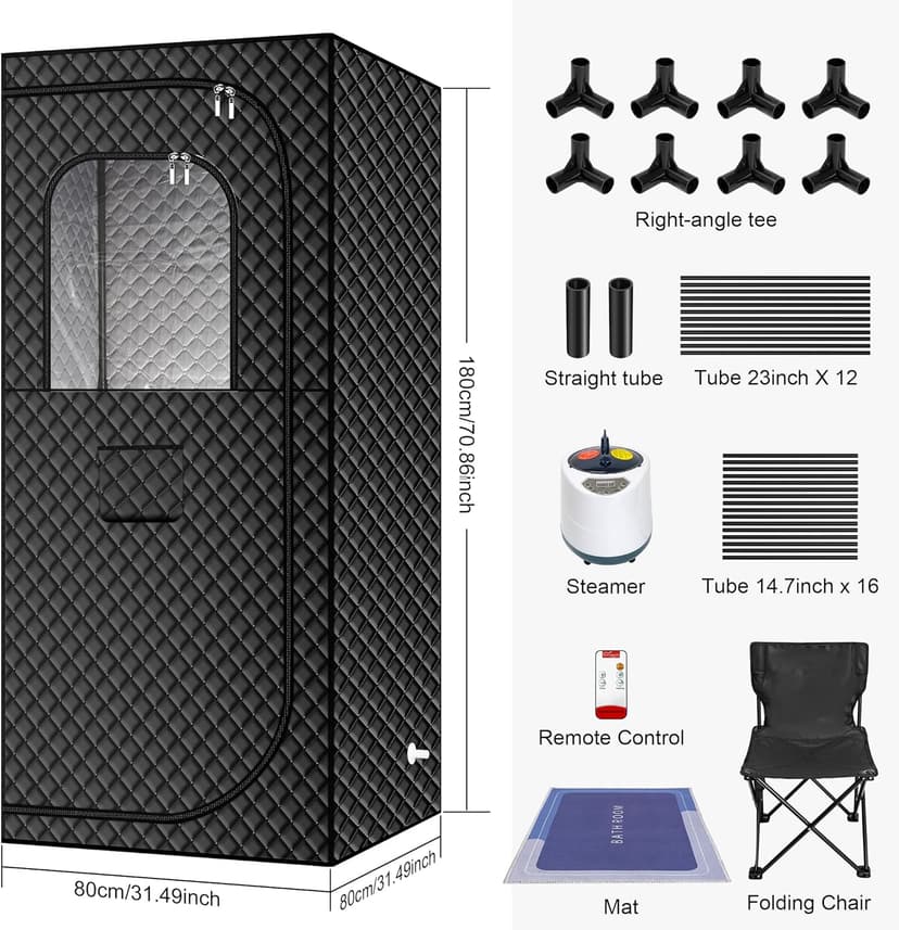 MIXC Portable Steam Sauna Box, Portable Sauna for Home, Person Sauna Tent Sauna Box at Home Spa with 2.6L & 1500W±10%, Remote Control, Folding Chair, Home Sauna for Gym,Pilates,Garage,Hot Tub