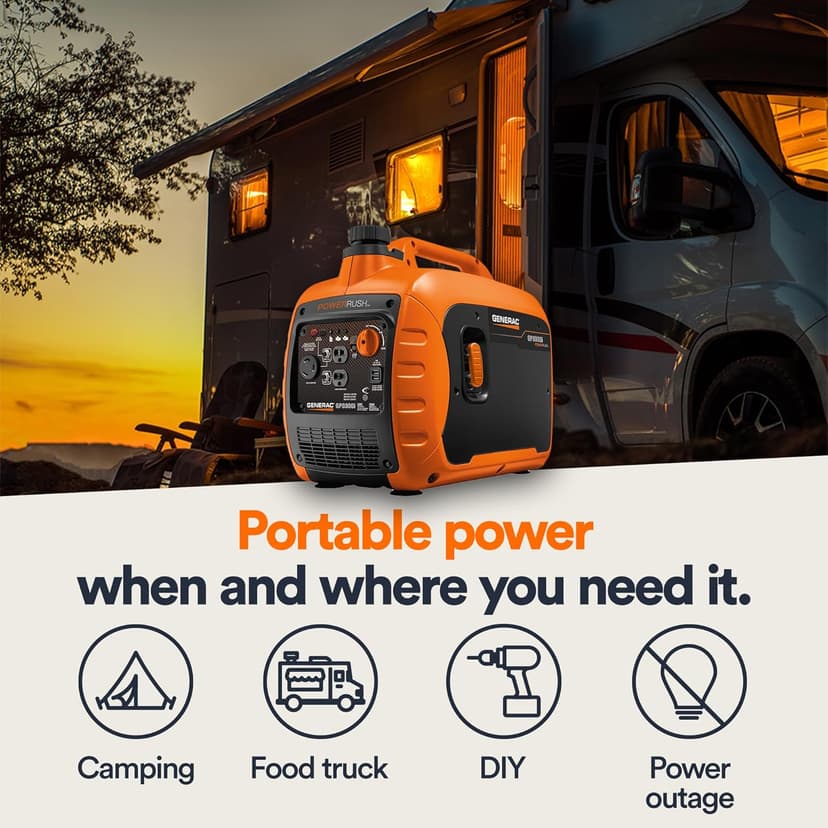 Generac 3,300-Watt Gas-Powered Portable Inverter Generator - Lightweight Design - USB Ports for Mobile Device Charging - COsense Technology - Perfect for Home use - Orange/Black