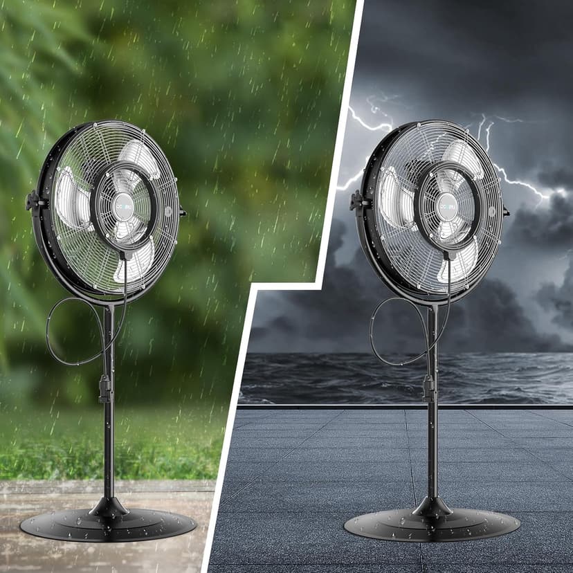 5300 CFM 20" Outdoor Pedestal Fan with Misting, Industrial Pedestal Fan with 3 Speeds, Stand up Fans Heavy Duty with IP44 Enclosed Motor, Adjustable Tilt, UL Listed for Garden Barn