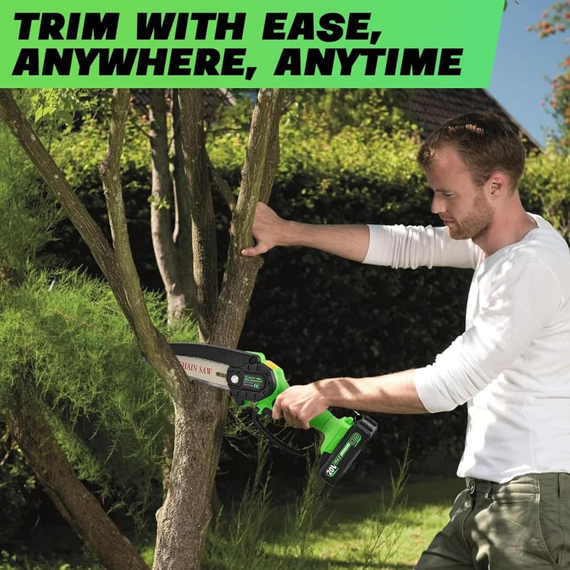 Saker Mini Chainsaw|6 Inch Chainsaw[2024 Upgraded]|Mini Cordless Electric Chain Saw|Small Handheld Portable Chainsaw Battery Powered Chain Saw for Tree Trimmer and Garden(1 Battery+2 Chains)