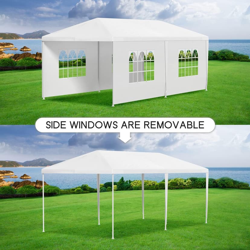 FDW Party Tent 10'x20' Outdoor Canopy Party Wedding Tent Garden Gazebo Pavilion Cater Events -4 Removable Sidewalls,White