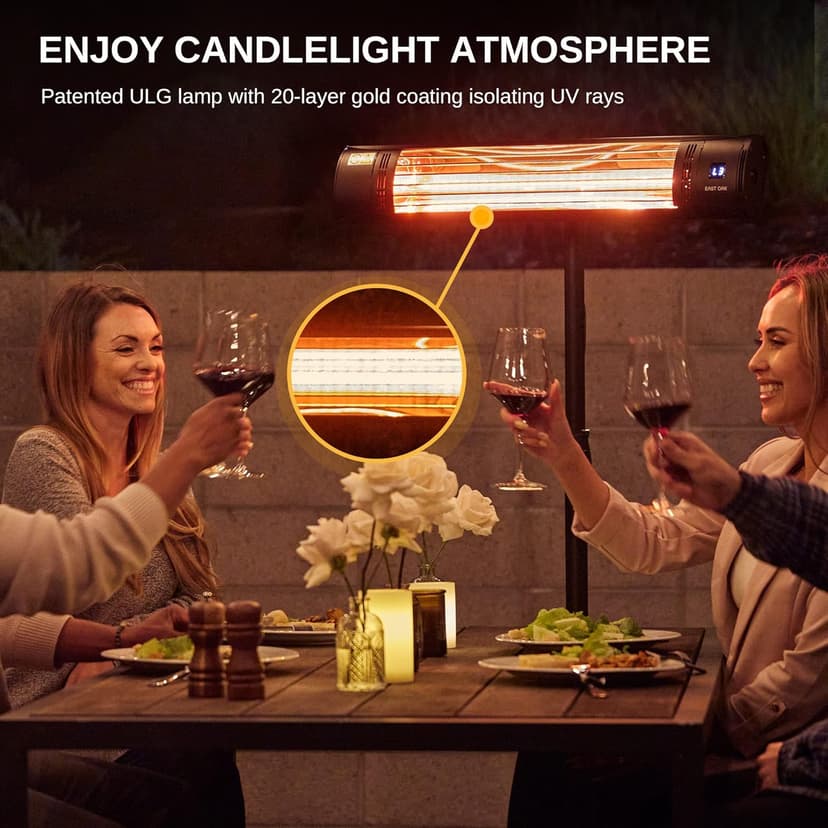 EAST OAK Electric Patio Heater, 1500W Wall Mounted & Standing Outdoor Indoor Infrared Electric Heater with IP65 Waterproof, Overheating Protection & Tip-over, 3 Heat Settings & 24H Timing