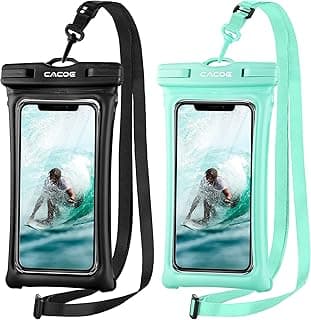 CACOE [Floatable] Floating Universal IPX8 Waterproof Phone case 2 Pack-Up to 7.0",Adjustable Lanyard Phone Pouch,Cellphone Dry Bags for Vacation Beach Pool Kayak Cruise Travel Essentials（Black+Green）