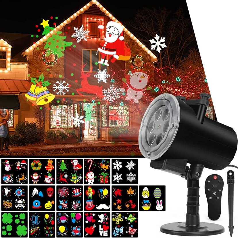 Christmas Lights Projector,Waterproof IP65 Indoor Motion Remote Control 10W LED Projector, 16 Slides Holiday Light Party Outdoor Garden House Apartment Kids Room Night Light