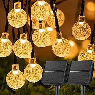 Solar String Lights Outdoor Waterproof, 2 Pack 60 LED 36.5 FT Each, Solar Powered Patio Lights with 8 Lighting Modes for Garden Yard Porch Wedding Party Decor (Warm White)