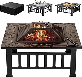 Devoko Outdoor Fire Pit, 32 Inch Firepit Table Metal Outdoor Fireplaces with Waterproof Cover for Outside Patio Camping (Black)