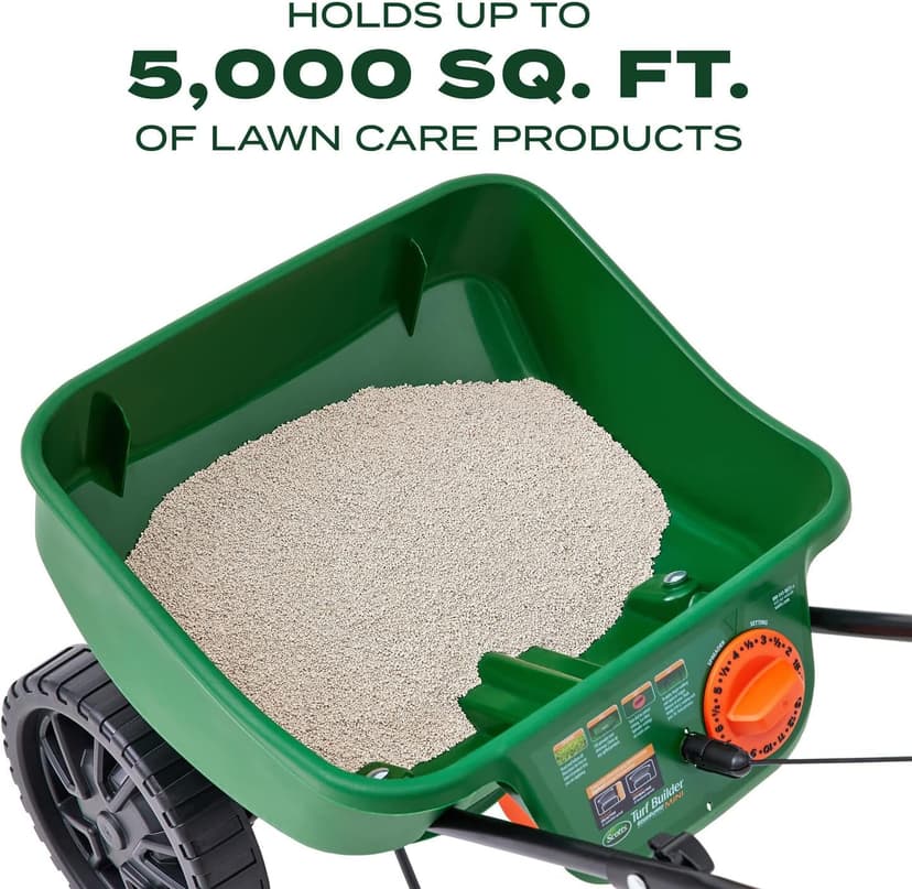 Scotts Turf Builder EdgeGuard Mini Broadcast Spreader for Seed,Fertilizer,Salt,Ice Melt, Holds up to 5,000 sq.ft. Product