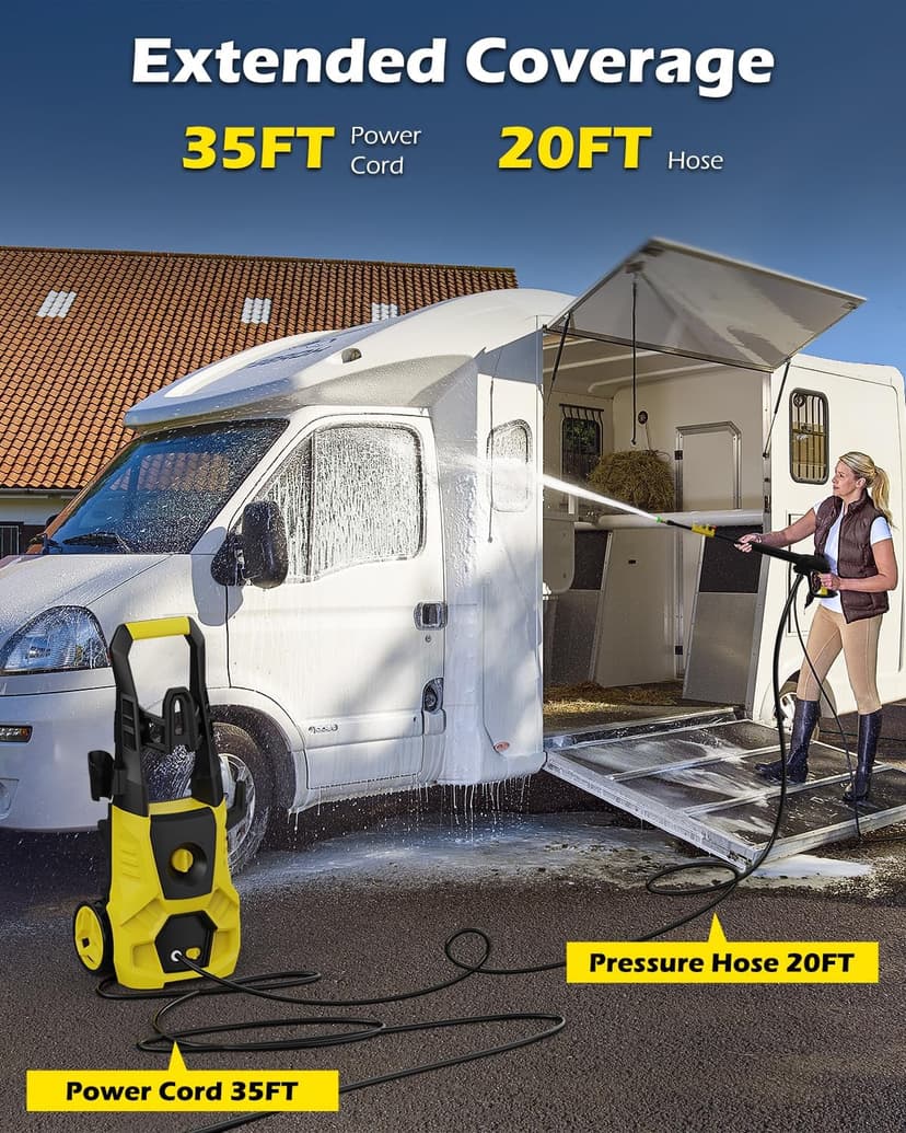 Electric Pressure Washer 4800 PSI 3.0 GPM High Power Washer with 4 Nozzles, 35FT Power Cord, Cleaning Machine with Foam Cannon for Cars Fences Driveways Patios Home Cleaning
