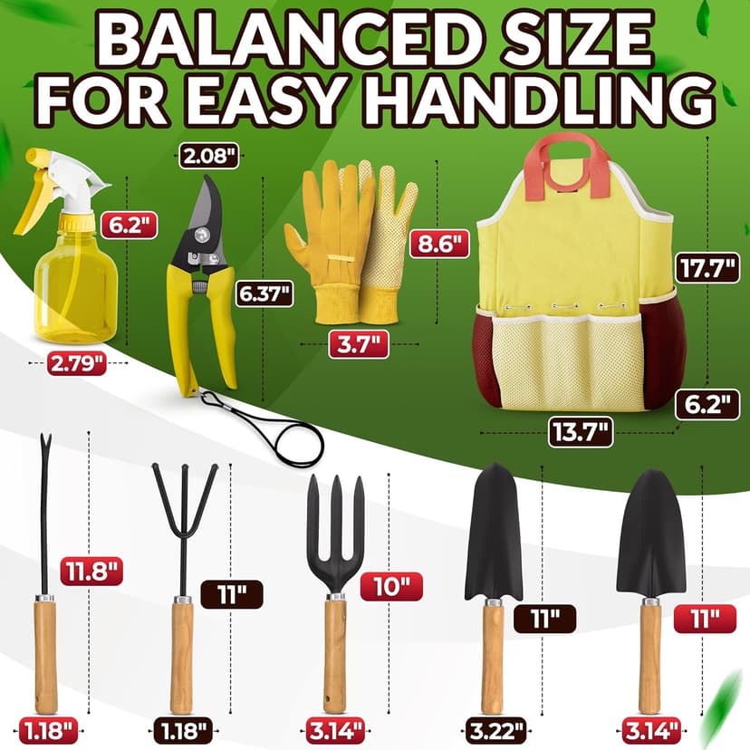 9 Pcs Garden Tool Set for Women – Ergonomic Lightweight Gardening Hand Tools with Convenient Little Bag, Sturdy Metal Garden Tools Set, Easy Handling for Outdoor Plant Care, Gardening Gifts for Women