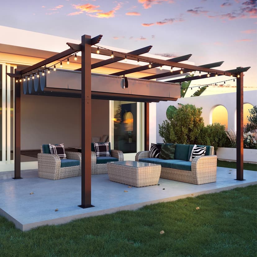 EROMMY Outdoor Retractable Pergola 10' x 13', Outdoor Aluminum Freestanding Shelter with Adjustable Sun Shade Canpoy for Patios, Dark Gray