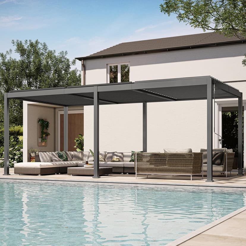 Louvered Pergola 10 x 20, Aluminum Outdoor Pergola with Adjustable Roof, Modern Patio Hardtop Gazebo for Deck Backyard Garden, Dark Gray