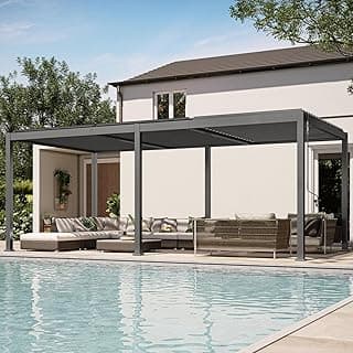 Louvered Pergola 10 x 20, Aluminum Outdoor Pergola with Adjustable Roof, Modern Patio Hardtop Gazebo for Deck Backyard Garden, Dark Gray