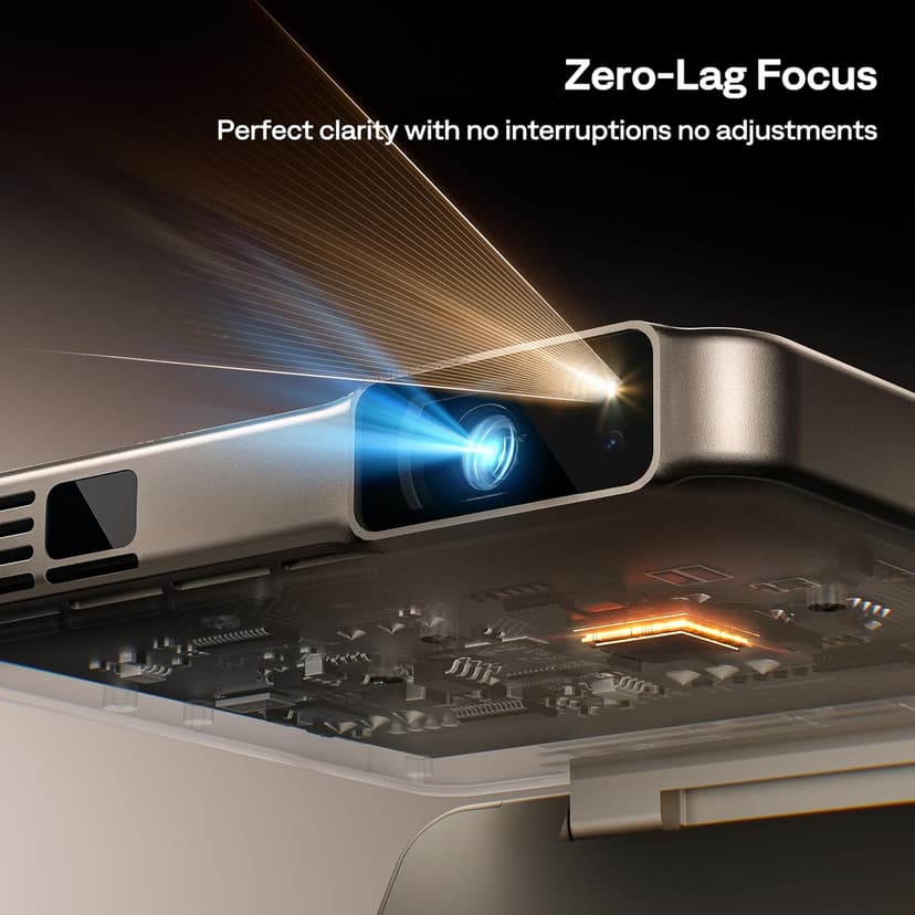 ZIP Tri-Fold Truly Portable DLP Projector, Pocket Size, Zero-Lag Focus, One-Click Screen Mirroring, Full-Screen Mode, Type-C Fast Charging, 5,000mAh Battery, Indoor Outdoor Mini Projector, Gold
