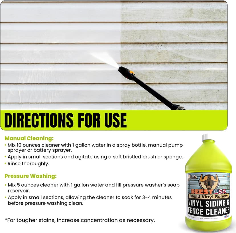 BEEST Vinyl Siding Cleaner for House Wash, 1 Gallon Makes Upto 26 Gallons of Multi-Surface Outdoor Cleaner - Ultra Concentrated Pressure Washer Soap for Siding, Fence, Brick, Concrete & More